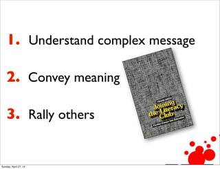 1. Understand complex message
2. Convey meaning
3. Rally others
Sunday, April 27, 14
 
