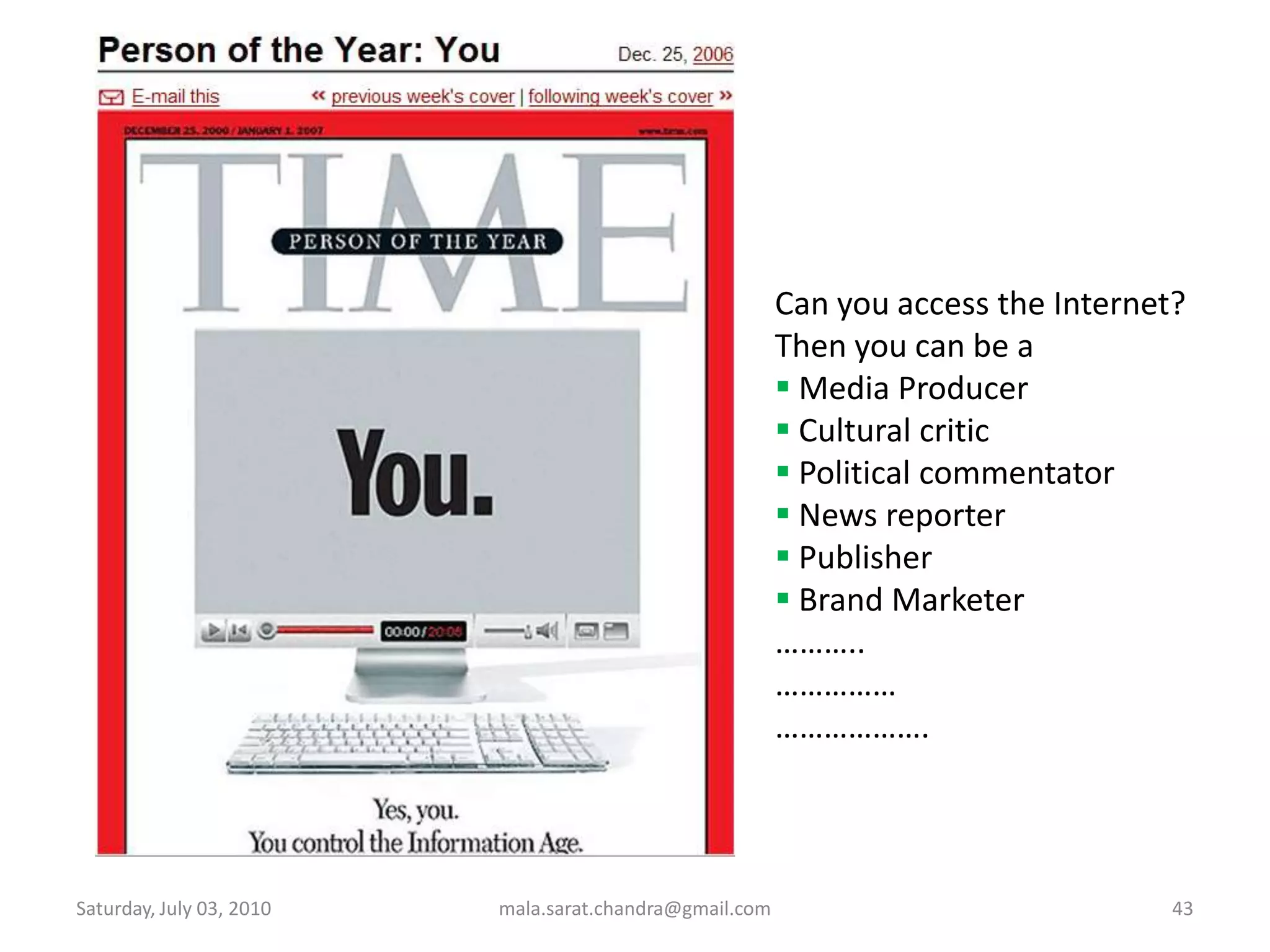 StumbleUponWednesday, June 30, 2010mala.sarat.chandra@gmail.com39http://www.stumbleupon.com/favorites/