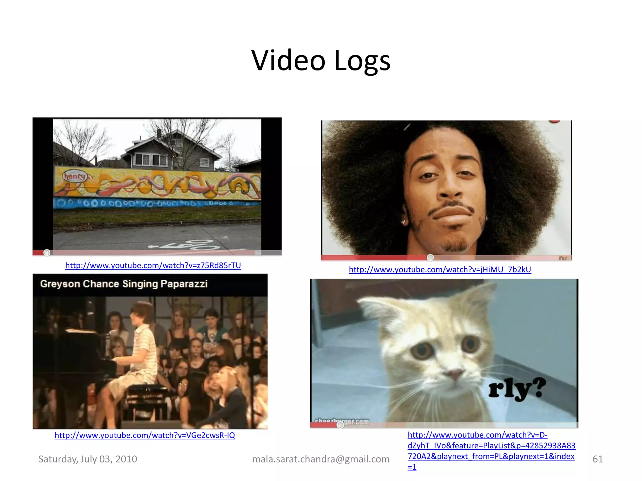 Facebook Photo Sharing> 3 billion photos uploaded every month> 5 billion pieces of content being shared each weekWednesday, June 30, 2010mala.sarat.chandra@gmail.com52http://www.facebook.com/?sk=media