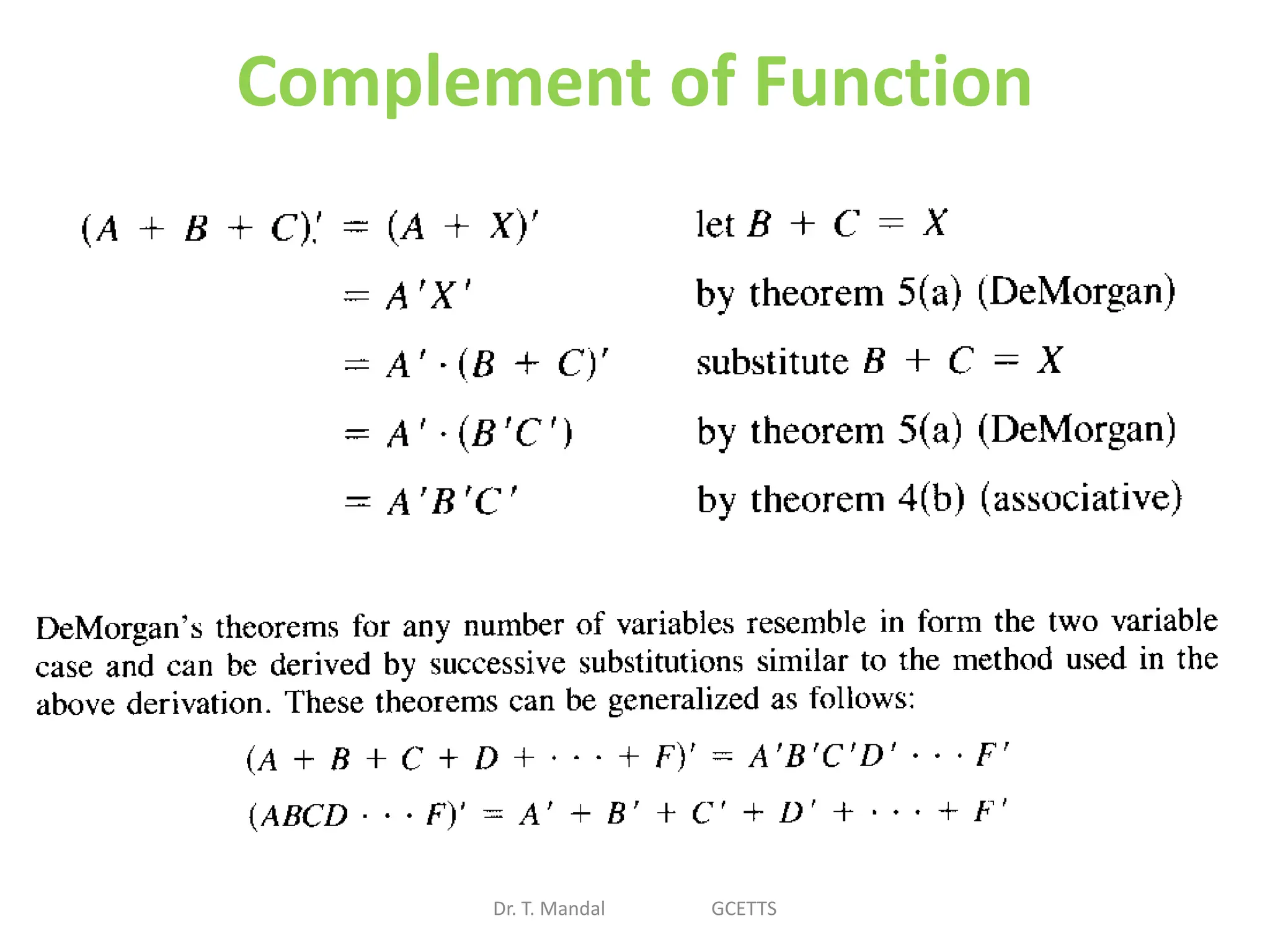 Complement of Function
Dr. T. Mandal GCETTS
 