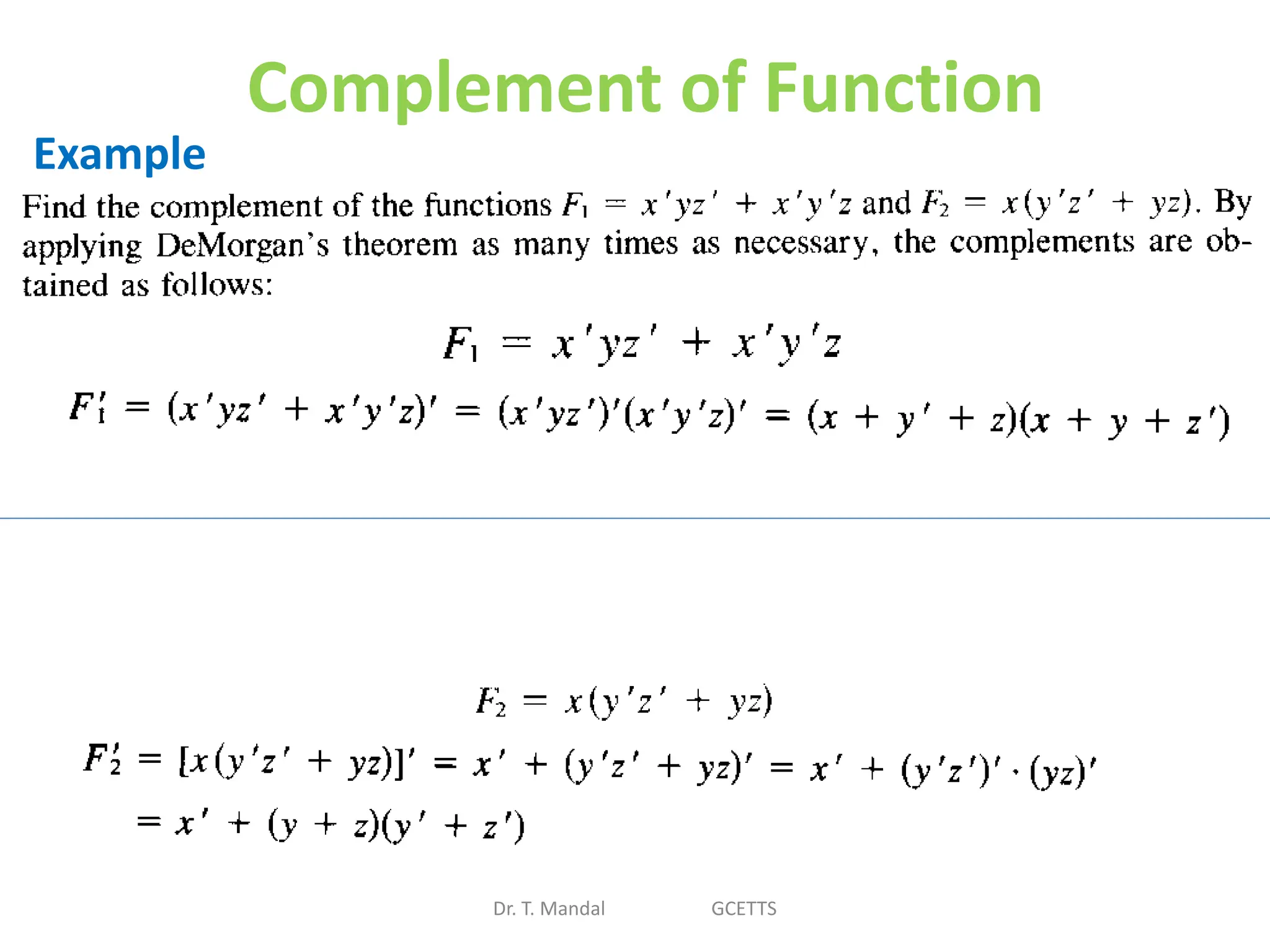 Complement of Function
Dr. T. Mandal GCETTS
Example
 