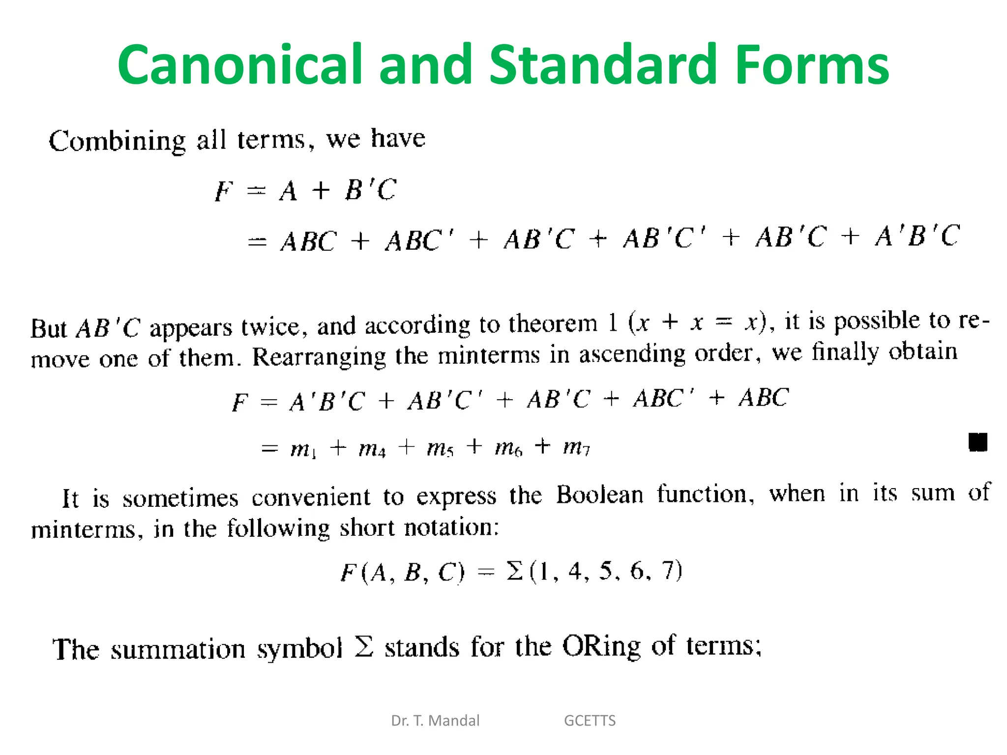 Canonical and Standard Forms
Dr. T. Mandal GCETTS
 