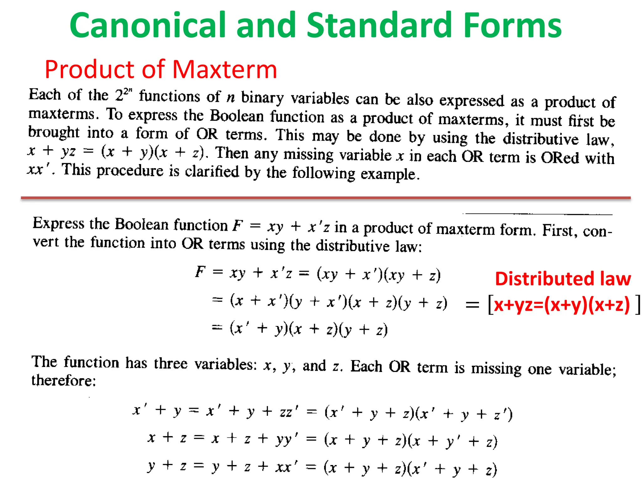 Canonical and Standard Forms
Product of Maxterm
Dr. T. Mandal GCETTS
Distributed law
= x+yz=(x+y)(x+z)
 