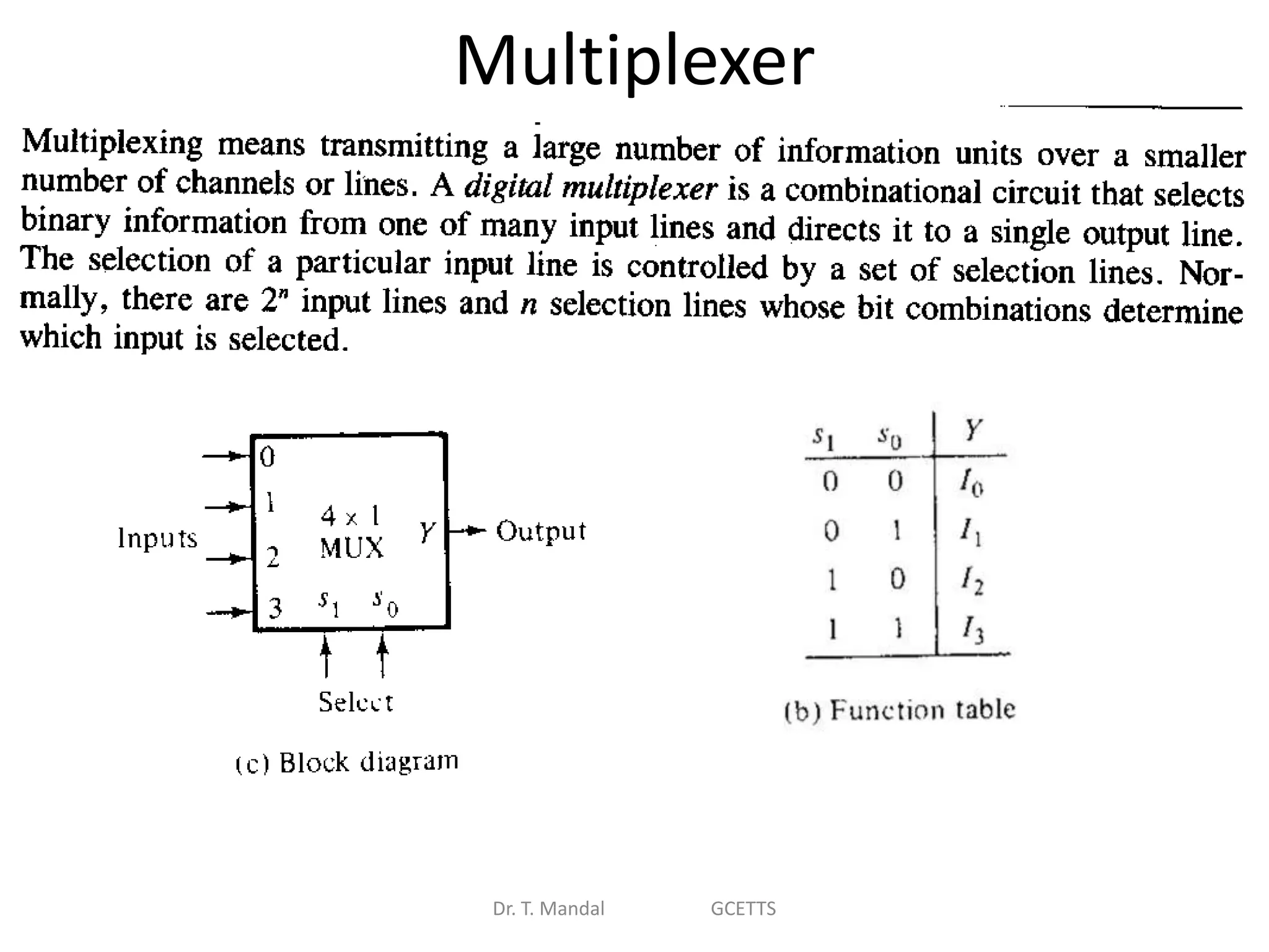 Multiplexer
Dr. T. Mandal GCETTS
 