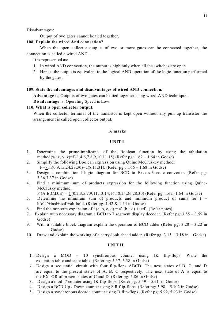 digital logic circuits important question and answers for 5 units