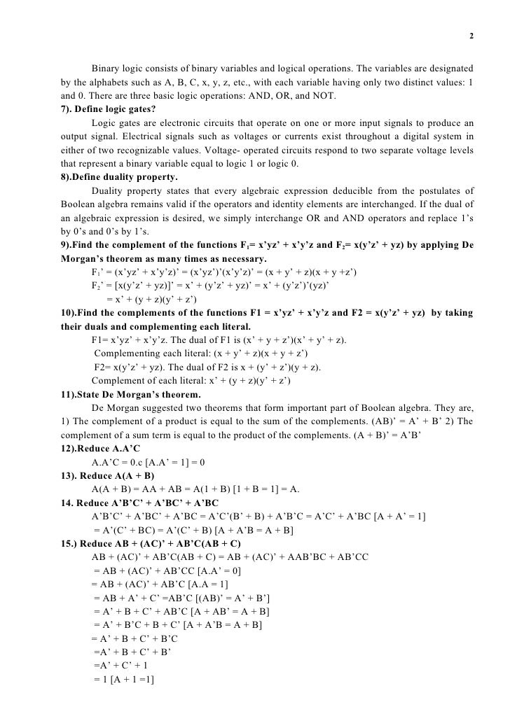 digital logic circuits important question and answers for 5 units