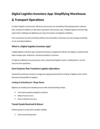 Digitizing Tracking Sheet Digital Logistics Inventory App: Streamlining Warehouse and Transport ...