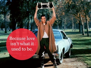 Because love
isn’t what it
used to be.
10Photo credit: Say Anything (1989)
 