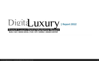 | Report 2012

               French Luxury Digital Marketing Report
               BLOG | SEO | MEDIA SOCIAL | PUB | SITE | MOBILE | BRAND CONTENT
                                            2012




© 2013 digitaLuxury.fr - L’actualité digitale des marques de luxe                                1
 