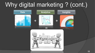 Why digital marketing ? (cont.)
     Data       Analytics       Insights



            +               +
                    =




                                           12
 