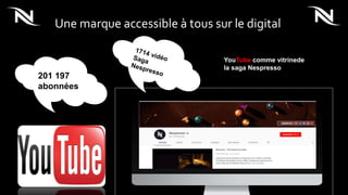 Une marque accessible à tous sur le digital
201 197
abonnées
YouTube comme vitrinede
la saga Nespresso
 