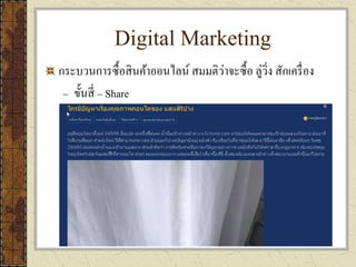 Digital Marketing
กระบวนการซื้อสินค้าออนไลน์ สมมติว่าจะซื้อ ลู่วิ่ง สักเครื่อง
– ขั้นสี่ – Share
 