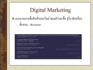 Digital Marketing
กระบวนการซื้อสินค้าออนไลน์ สมมติว่าจะซื้อ ลู่วิ่ง สักเครื่อง
– ขั้นสาม – Reviewer
 