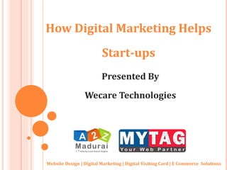 How Digital Marketing Helps
Start-ups
Presented By
Wecare Technologies
Website Design | Digital Marketing | Digital Visiting Card | E Commerce Solutions
 