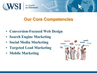 Our Core Competencies

•   Conversion-Focused Web Design
•   Search Engine Marketing
•   Social Media Marketing
•   Targeted Lead Marketing
•   Mobile Marketing
 