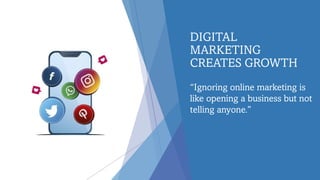 DIGITAL
MARKETING
CREATES GROWTH
“Ignoring online marketing is
like opening a business but not
telling anyone.”
 