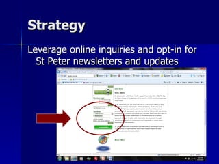 Strategy Leverage online inquiries and opt-in for  St Peter newsletters and updates 