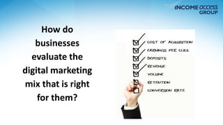 How do 
businesses 
evaluate the 
digital marketing 
mix that is right 
for them? 
 