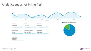 74 | Digital Marketing for 2021
Analytics snapshot in the flesh
 