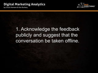1. Acknowledge the feedback 
publicly and suggest that the 
conversation be taken offline. 
 