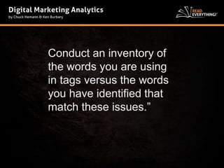 Conduct an inventory of 
the words you are using 
in tags versus the words 
you have identified that 
match these issues.” 
 