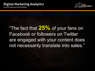 “The fact that 25% of your fans on 
Facebook or followers on Twitter 
are engaged with your content does 
not necessarily translate into sales.” 
 