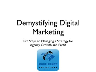 Demystifying Digital
   Marketing
  Five Steps to Managing a Strategy for
        Agency Growth and Proﬁt
 