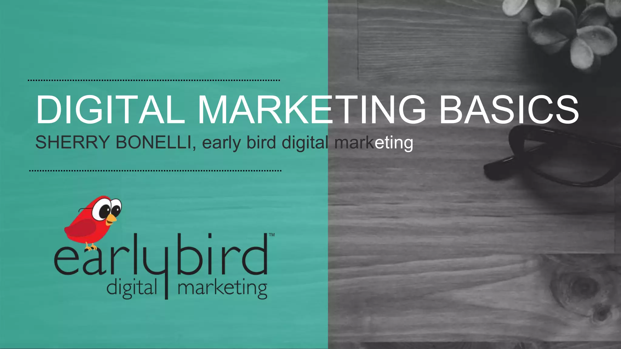 SHERRY BONELLI, early bird digital marketing
DIGITAL MARKETING BASICS
 