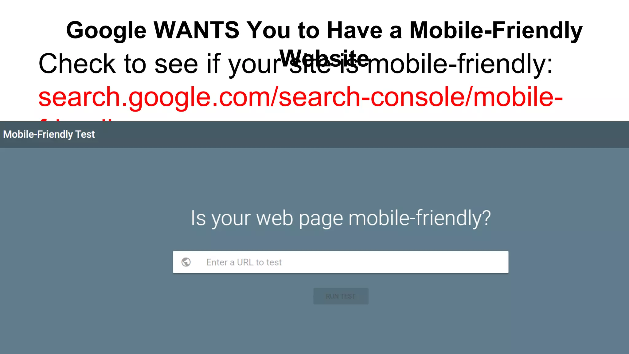 www.earlybirddigitalmarketing.com | 319-409-3287 |Google WANTS You to Have a Mobile-Friendly
WebsiteCheck to see if your site is mobile-friendly:
search.google.com/search-console/mobile-
friendly https://www.google.com/webmasters/tools/mobile-friendly/
 
