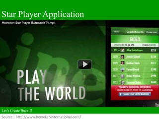 Star Player Application




Let’s Create Buzz!!!
Source:- http://www.heinekeninternational.com/
 