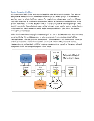 Targeted Email marketing campaignsWebsite OptimisationAll company websites should be easily discovered for potential customers or partners and easy to navigate. To achieve this we need search engine optimisation, good design and relevant and current content. The following steps should be carried out:SEO