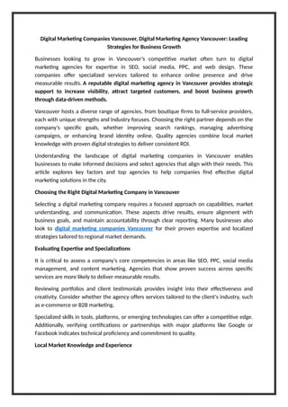 Digital Marketing Companies Vancouver, Digital Marketing Agency Vancouver: Leading
Strategies for Business Growth
Business...