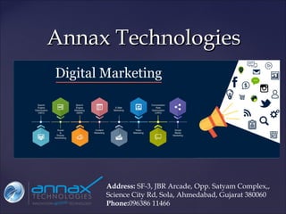Annax TechnologiesAnnax Technologies
Address: SF-3, JBR Arcade, Opp. Satyam Complex,,
Science City Rd, Sola, Ahmedabad, Gujarat 380060
Phone:096386 11466
 