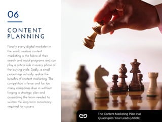 CONTENT
PLANNING
06
Nearly every digital marketer in
the world realizes content
marketing is the fabric of their
search an...
