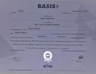 Digital Marketing Course Certificate | Md. Fazla Rabbe Sarder