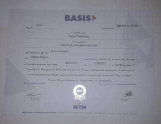 Digital Marketing Course Certificate | MD. FAZLA RABBE SARDER