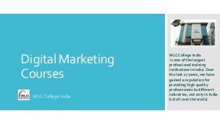 Digital Marketing
Courses
WLC College India

WLC College India
is one of the largest
professional training
institutions in India. Over
the last 17 years, we have
gained a reputation for
providing high quality
professionals to different
industries, not only in India
but all over the world.

 