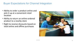 39
Buyer Expectations for Channel Integration
• Ability to order a product online and
pick it up at a convenient retail
location
• Ability to return an online-ordered
product to a nearby store
• Right to receive discounts based on
total online and offline purchases
1/3/2013
 
