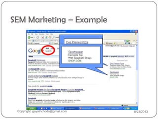 SEM Marketing – Example
Copyright: gayatrichoda@gmail.com 8/23/2013
 