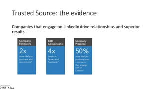 Trusted Source: the evidence
Companies that engage on LinkedIn drive relationships and superior
results
 