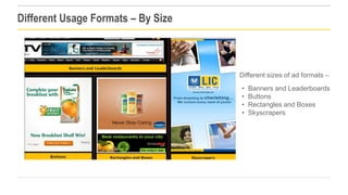Different Usage Formats – By Size

Different sizes of ad formats –
•
•
•
•

Page 28

Private and Confidential

Banners and...