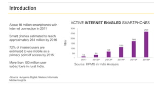 Introduction
About 10 million smartphones with
internet connection in 2011

ACTIVE INTERNET ENABLED SMARTPHONES

Smart pho...