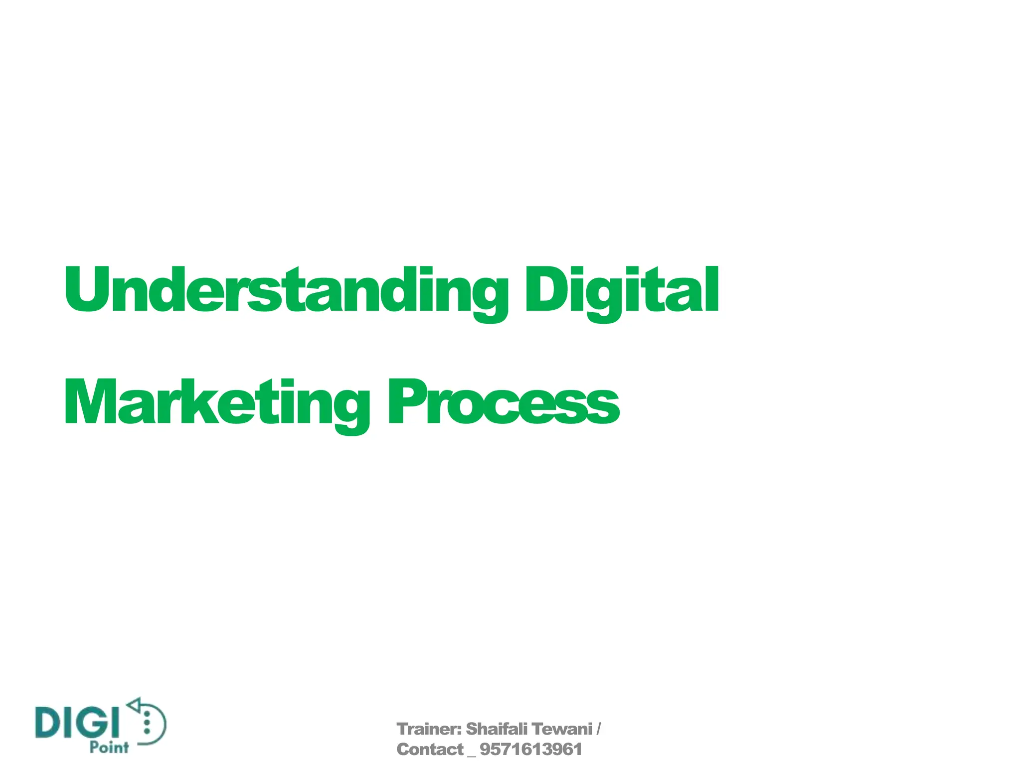 Understanding Digital
Marketing Process
Trainer: Shaifali Tewani /
Contact _ 9571613961
 