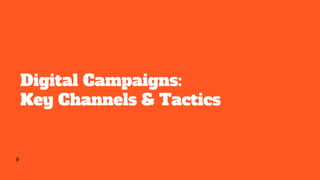 Digital Campaigns:
Key Channels & Tactics
9
 