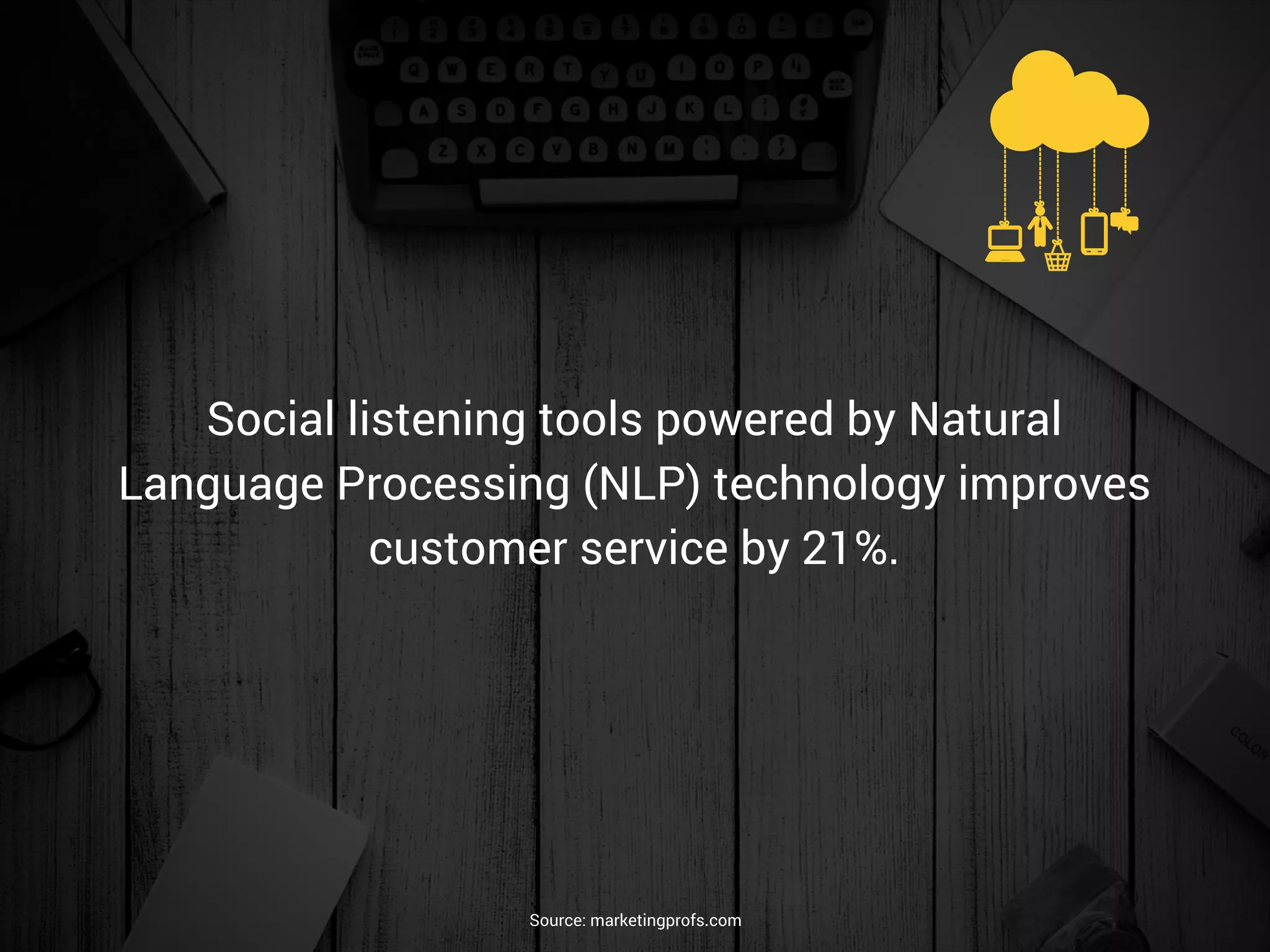 Social listening tools powered by Natural
Language Processing (NLP) technology improves
customer service by 21%.
Source: marketingprofs.com
 