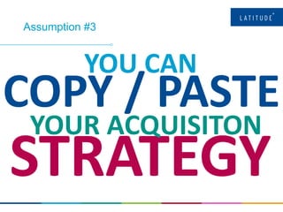 Assumption #3
YOU CAN
COPY / PASTE
STRATEGY
YOUR ACQUISITON
 