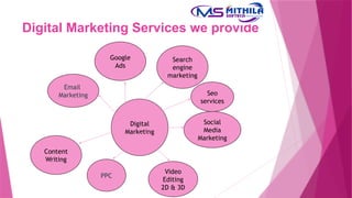 Digital Marketing Services we provide
Digital
Marketing
Seo
services
Social
Media
Marketing
Email
Marketing
Content
Writing
Video
Editing
2D & 3D
PPC
Search
engine
marketing
Google
Ads
 