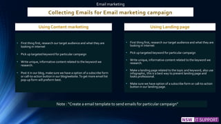 Collecting Emails for Email marketing campaign
• First thing first, research our target audience and what they are
looking...