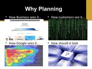 Why Planning
• How Business sees it...

• How customers see it...

• How Google sees it...

• How should it look
like...

 