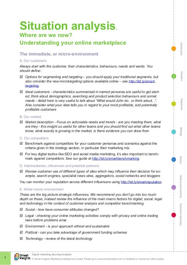 Situation Analysis Template digital marketing plan template